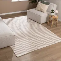 FRAAI Randig modern matta | Dazzle Blocks beige/vit | 140x200 cm | Bomull | Block | Rektangulär | Plattvävd
