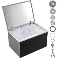 Vevor kylbox för nedsänkbar kylning, 68 cm L x 51 cm B x 43 cm H rostfritt stål, kommersiell islåda med gångjärnsförsett lock, 1,8 liter isbar för utomhuskök, avloppsrör och avtappningsplugg ingår, fö