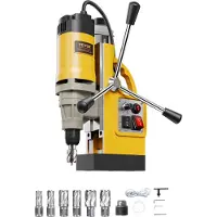 Vevor Magnetborrmaskin, 1400W Motor 2 tum Borrdiameter, 2878 lbf Elektrisk Magnetborrpress, med 6 Kärnborrar, Variabel Hastighet, Borrmaskin för Metallytor, Hemförbättringsindustrin, Gul