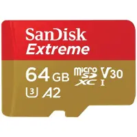 SanDisk Extreme - Flash-Speicherkarte (microSDXC-an-SD-Adapter inbegriffen) microSD-Kort 64 GB Class 10, UHS-I, v30 Video Speed Class stötsäker,