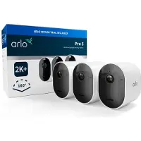 Arlo Pro 5 2K+ Outdoor Security Camera, 3-kameraset, IP-säkerhetskamera, inomhus och utomhus, trådbunden och trådlös, tak/vägg, svart, vit, 1440 x 2560 pixlar