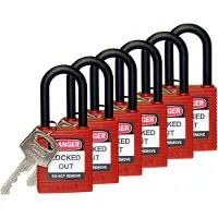 Brady 813594, Konventionellt hänglås, Tangentlås, Olika låsning, Röd, Nylon, U-format