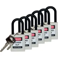 Brady 813641, Konventionellt hänglås, Tangentlås, Olika låsning, Vit, Nylon, Nylon