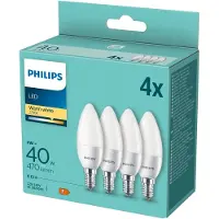 Philips - LED-glödlampa - form: B35 - glaserad finish - E14 - 5 W (motsvarande 40 W) - klass F - varmt vitt ljus - 2700 K (paket om 4)
