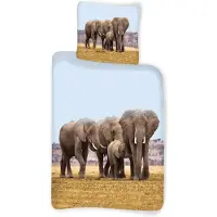 Licens Elefant sängkläder - 100% bomull - Barnsängkläder 140x200 cm - Elefantfamilj