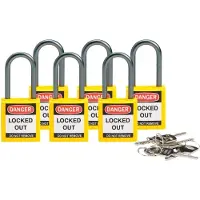 Brady 814127, Konventionellt hänglås, Kombinationslås och nyckellås, Olika låsning, Gul, Gjuten aluminium, U-format