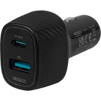 Deltaco - Strömadapter för bil - 63 Watt - PD - 2 utdatakontakter (USB-C, USB)