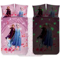 Licens Frost sängkläder - 100% mjuk bomull - Vändbart självlysande juniorsängset - 100x140 cm - Anna och Elsa sängkläder