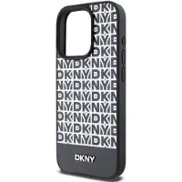 DKNY MagSafe-fodral i läder med tryckt mönster och metallogo för iPhone 15 Pro Max - Svart
