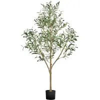 Vevor 150 cm konstgjort olivträd med svart kruka, högt konstgjort träd med naturlig trästam och realistiska gröna blad och frukter, inomhuskonstväxt för hem, kontor, vardagsrum, hörndekor