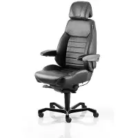 KAB Seating Kontorstol Executive, White-Line Sort skind inkl. armlæn og nakkestøtte i sort skind