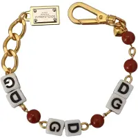 Dolce&Gabbana Guldkedja Bronspärlad Hummerlås Logotyp Kvinnors Armband