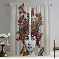 Household supplies MH Rullgardiner Fornasetti Mörkläggningsgardiner 2 Delar Heminredningsgardiner för Kamera Vardagsrumsgardin Halloween-dekoration Kök W132xH274cmx2pcs-CL