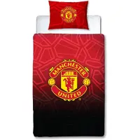 Licens Manchester United sängset - 100% bomull - Barnsängset 140x200 cm - Rött och svart fotbollsmönster
