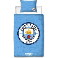 Licens Manchester City sängset - 100% bomull - Barnsängset 140x200 cm - Blått fotbollsbäddset