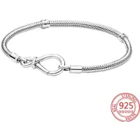 Wucifang Jewelry Äkta 925 Sterling Silver Infinite Knotted Heart T-Bar Strip Armband Multi-Snake Bangle Bröllopsfest Flickor Fina smycken 20cm