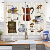 Household supplies MH 2 st. Fantastiska Akvarellblommor Kaffe Element Landskap Korta eller Långa Gardiner för Kök Sovrum Kafé Vardagsrum Heminredning W60H60(CM)x2pcs&Grommet Top