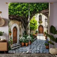 Household supplies MH 2 st HD Trädgård Trädgård Stad dekoration gardin Grön knyt digitaltryckt gardin Heminredning stil Dekoration vardagsrum W52H63inchW132H160cm