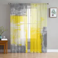 Household supplies MH Abstrakt Oljemålning Geometriska Gula Skira Gardiner för Vardagsrumsdekoration Fönstergardiner Kökstyll Voilegardiner W135 x H115cm x1 yellow