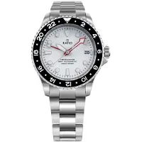 Ratio FreeDiver GMT Series Safir Rostfritt Stål Vit Urtavla Automatisk RTF057 200M Herrklocka vit