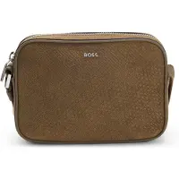 BOSS Crossbody bag in monogram-embossed suede