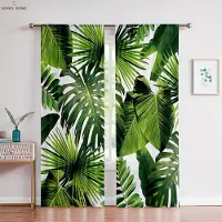 Household supplies MH 2 st Tropisk Vegetation Gröna Blad Monstera Blad 3D-tryckta Gardiner Sovrum Vardagsrum Kök Dekorativa Gardiner W50xH140(CM)x2PCS&Grommet Top