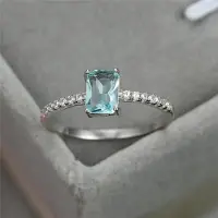 YIRAN Jewelry Rektangel Akvamarin Lab Ädelsten Ring Ljusblå Zirkon Geometriska Ringar För Kvinnor 925 Sterlingsilver Förlovningsringar Smycken 10