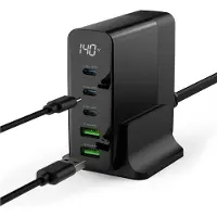 Ansmann Desktop Ladegerät mit Display DC5140PD 140W USB-laddare 140 W 2x USB-A, 3x USB-C Power Delivery Svart Inomhus