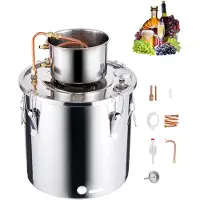 Vevor Alkoholdestillator, 8 gallon / 30 l rostfritt stål vattenalkoholdestilleri med kopparspiral, hembryggningsraffinering och jäsningskit med termometer, för vin, whisky, brandy, silver