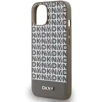 DKNY MagSafe-fodral i läder med tryckt mönster och metallogo för iPhone 15 / 14 / 13 - Brun