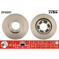 TRW Bromsskiva DF6007 fram, ventilerad, 1 Stycke