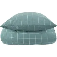 Borg Dubbelt sänglinne 200x220 cm - Kreppsängkläder - 100% bomullskrepp - Gröna rutor