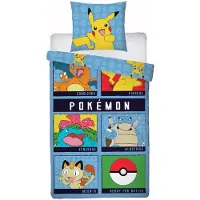 Licens Pokémon sängkläder - 100% bomull - Barnsängkläder 140x200 cm - Pikachu, Charizard, Venusaur, Blastoise och Meowth