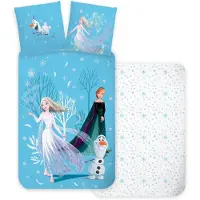 Licens Frost juniorsängkläder - 100% bomull - Junior 100x140 cm - Blå - Anna, Elsa och Olaf