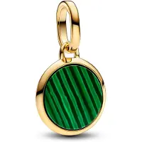 Pandora ME Engravable round 14k gold-plated mini medaljongen with man-made imitation of malachite 763389C01
