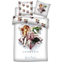 BrandMac Harry Potter sängkläder - 100% bomull - Barnsängkläder 140x200 cm - Färgglad Hogwarts vapensköld
