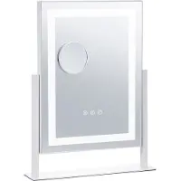 Vevor Sminkspegel med lampor, tre färger, upplyst sminkspegel med LED och 5x förstoringsspegel, smart pekskärm, 360° rotation (16,1x11,8 tum, vit)