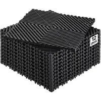 Vevor Sammankopplande Dräneringsmatta, 30 x 30 cm modulär sammankopplande kudde, 12 st. skarvmattor, halkfria svarta PP-dräneringsgolvplattor och duschmatta, för garage, trädgård, kök och utomhusbruk