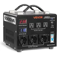 Vevor Spänningsomvandlare, 5000VA, Kraftig upp-/nedtransformator, 110V till 220V och 220V till 110V, med 3 US-uttag, 3 EU-uttag, LCD-display, brytarskydd