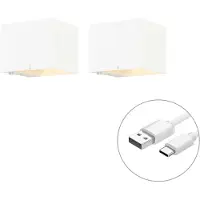 QAZQA Set med 2 vägglampor vita med dimmer laddningsbara - Joris