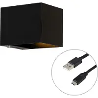 QAZQA Vägglampa svart inkl. LED och touch-dimmer laddningsbar - Joris