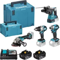 Makita Verktygspaket DLX4200JX1 (DDF489+DGA504+DHR242+DTD173); 18 V; 2x5,0 Ah batt.