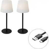 QAZQA Set med 2 svarta laddningsbara bordslampor 40 cm IP54 - Jude