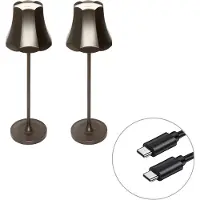 QAZQA Set med 2 retro bordslampor mörkbrons laddningsbara IP44 - Granny