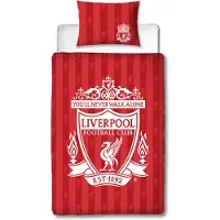 Licens Liverpool sängkläder - Rött vändbart påslakanset med logo - 140x200 cm - 100% bomull sänglinne - Fotbolls sängkläder