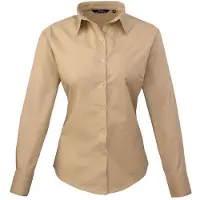 Premier Långärmad blus i poplin för damer/damer (Khaki)