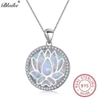 YIRAN Jewelry Blaike 925 Sterlingsilver Regnbåge Lotusblomma Hängen Vit /Blå Eldopal Födelsestenshalsband För Kvinnor Zirkon Fina Smycken