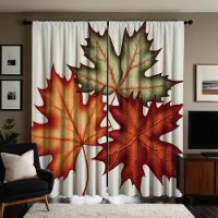 Household supplies MH 2 stycken HD höst flerfärgad lönnlöv dekorativ gardin Gul knyt digitaltryckt gardin heminredningsstil dekoration W52H63inchW132H160cm
