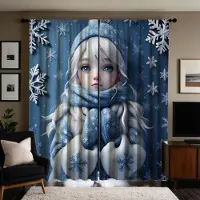 Household supplies MH 2 st HD Fryst Flicka Dekorativ gardin Blå knytband digitaltryckt gardin Heminredningsstil Dekoration vardagsrum sovrum W52H63inchW132H160cm gray