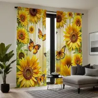Household supplies MH 2 ST HD digitaltryckt gul knytgardin solrosor fjäril heminredningsstil dekorera vardagsrum sovrum Wea W52H84inchW132H213cm